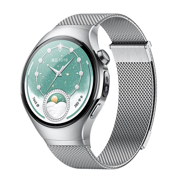 Press Button Seamless Interface Milanese Magnetic Stainless Steel Watch Band, For Huawei Watch 5 42mm