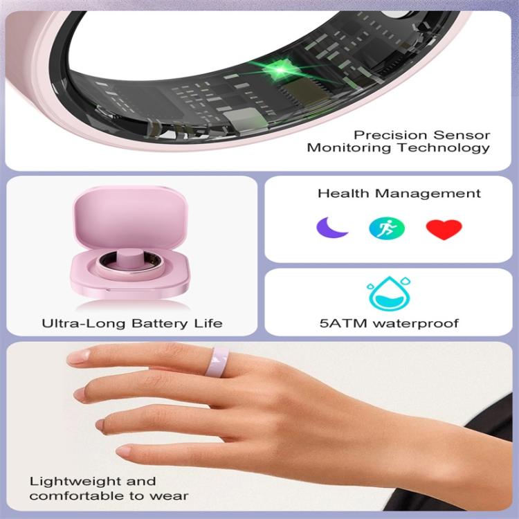 R12 SIZE 8 Smart Ring, Support Heart Rate / Blood Oxygen / Sleep Monitoring / Female Health