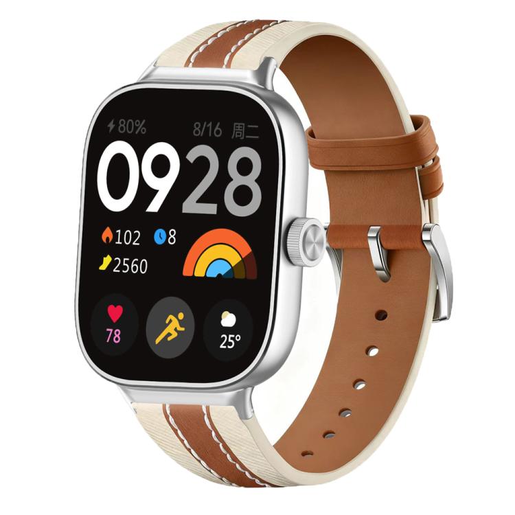Genuine Leather Color Blocked Saddle Watch Band, For Xiaomi Band  10 Pro / Redmi Watch 6 / 5