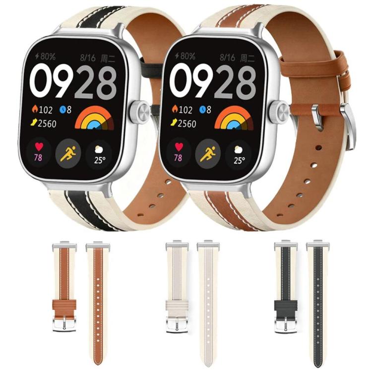 Genuine Leather Color Blocked Saddle Watch Band, For Xiaomi Band  10 Pro / Redmi Watch 6 / 5