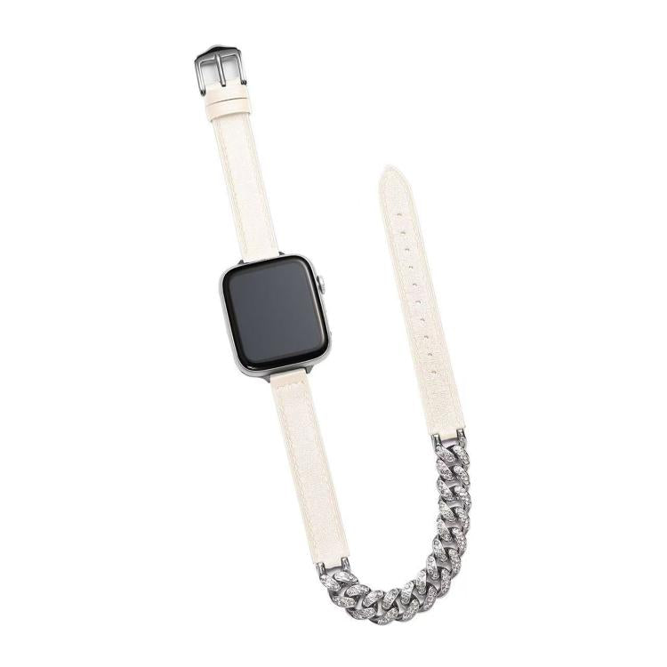 Diamond Encrusted Bracelet Genuine Leather Watch Band, For Apple Watch 46mm / 49mm / 45mm / 44mm, For Apple Watch 42mm / 41mm / 40mm / 38mm