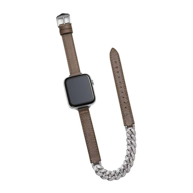 Diamond Encrusted Bracelet Genuine Leather Watch Band, For Apple Watch 46mm / 49mm / 45mm / 44mm, For Apple Watch 42mm / 41mm / 40mm / 38mm