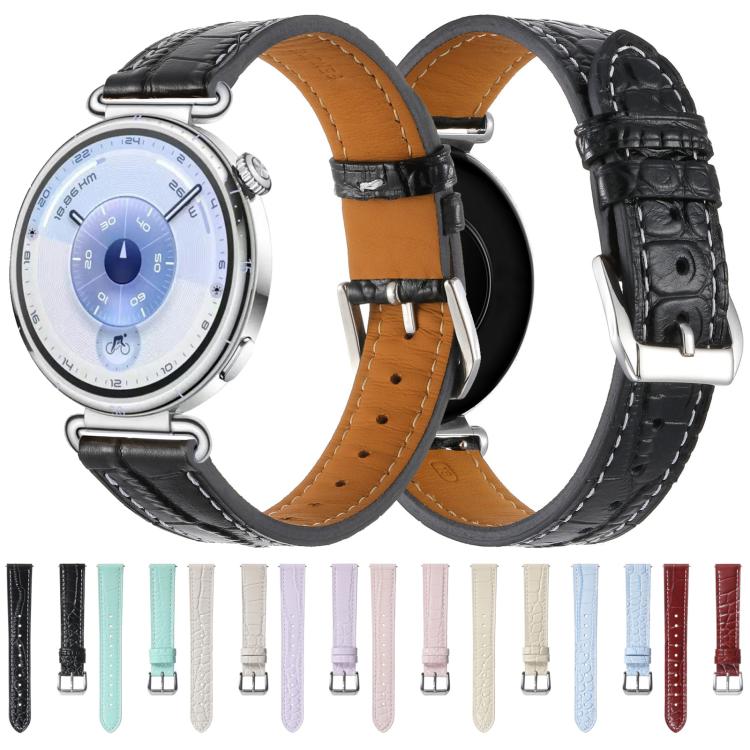 Crocodile Texture Pin Buckle Leather Watch Band, 18mm