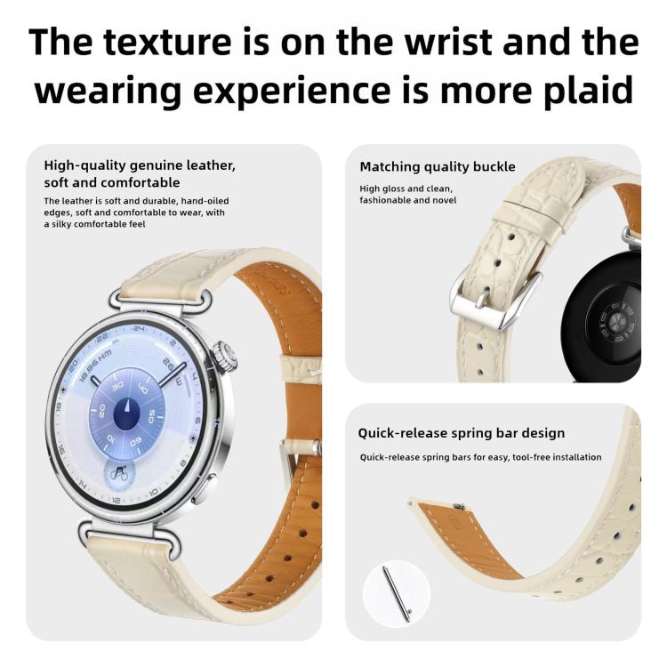 Crocodile Texture Pin Buckle Leather Watch Band, 18mm