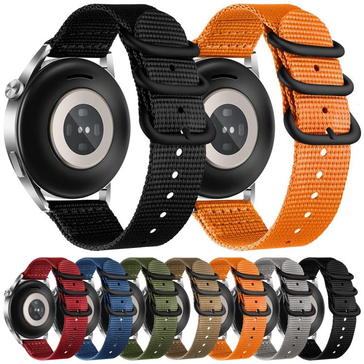 Dual Ring Black Buckle Single Color Nylon Watch Band, 18mm, 20mm, 22mm