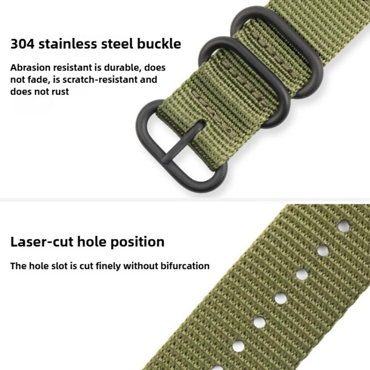 Dual Ring Black Buckle Single Color Nylon Watch Band, 18mm, 20mm, 22mm