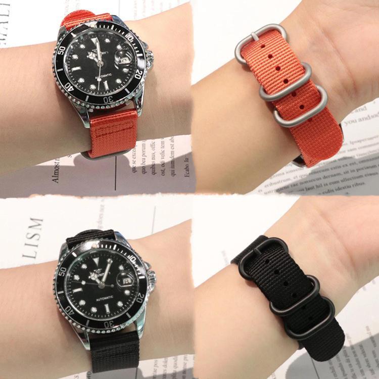 Dual Ring Black Buckle Single Color Nylon Watch Band, 18mm, 20mm, 22mm