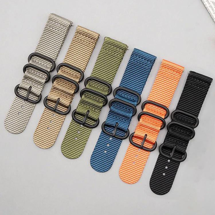 Dual Ring Black Buckle Single Color Nylon Watch Band, 18mm, 20mm, 22mm