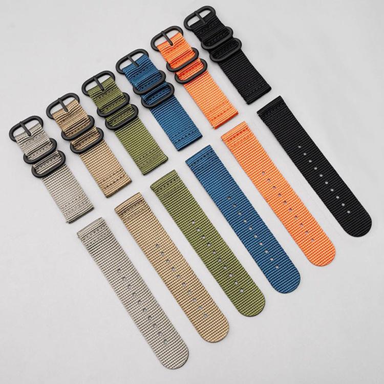 Dual Ring Black Buckle Single Color Nylon Watch Band, 18mm, 20mm, 22mm