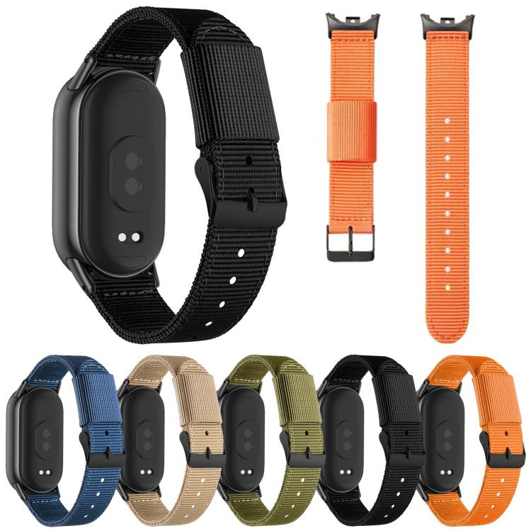 Black Pin Buckle Single Color Woven Nylon Watch Band, For Xiaomi Smart Band 10 / 9 / 8