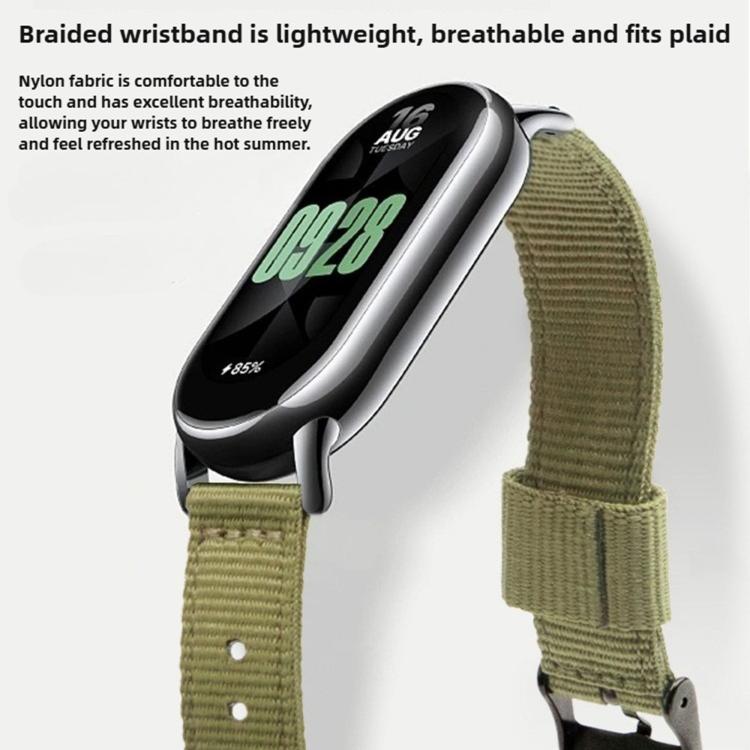 Black Pin Buckle Single Color Woven Nylon Watch Band, For Xiaomi Smart Band 10 / 9 / 8