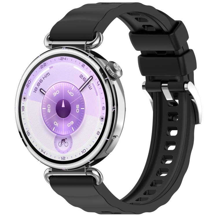 Press Button Quick Release Wave Texture Silicone Watch Band, 18mm