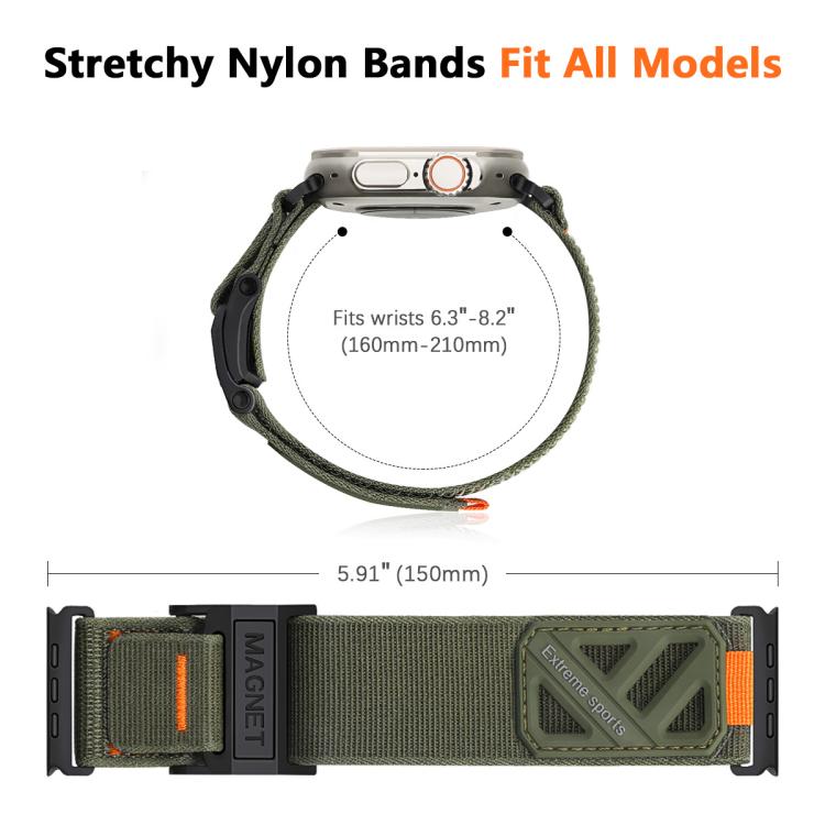 Magnetic Loop Nylon Hook and Loop Fastener Watch Band, For Apple Watch 46mm / 49mm / 45mm / 44mm, For Apple Watch 42mm / 41mm / 40mm / 38mm