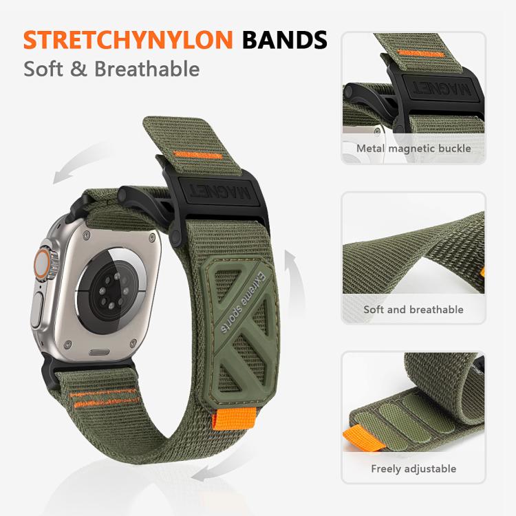 Magnetic Loop Nylon Hook and Loop Fastener Watch Band, For Apple Watch 46mm / 49mm / 45mm / 44mm, For Apple Watch 42mm / 41mm / 40mm / 38mm