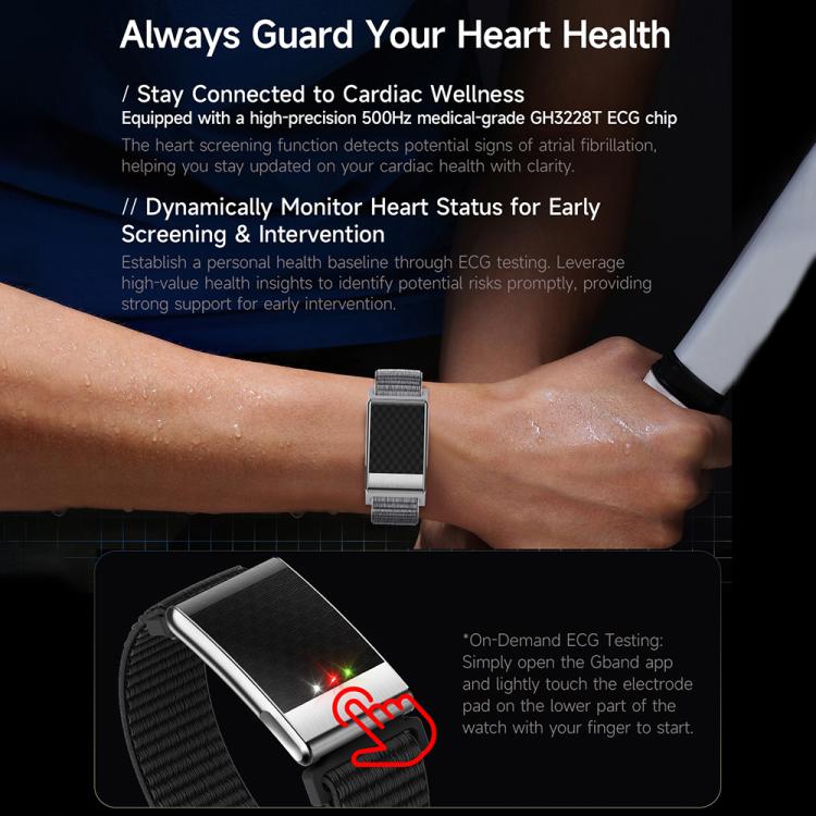 E900 Screenless BT Smart Bracelet Silicone Strap, Support ECG Heart Health Analysis / Health Monitoring