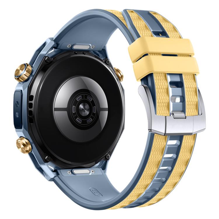 Two Color Press Button Ultimate Design Woven Texture Silicone Watch Band, 22mm
