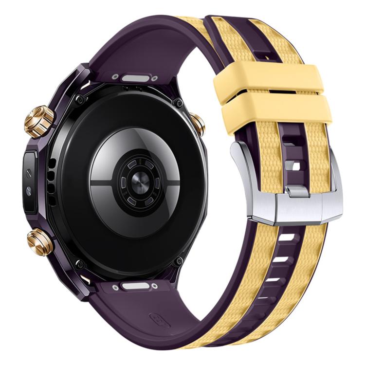 Two Color Press Button Ultimate Design Woven Texture Silicone Watch Band, 22mm