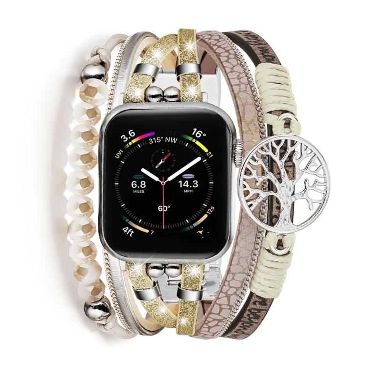 Tree of Life Pendant Metal Genuine Leather Watch Band, For Apple Watch 46mm / 49mm / 45mm / 44mm, For Apple Watch 42mm / 41mm / 40mm / 38mm