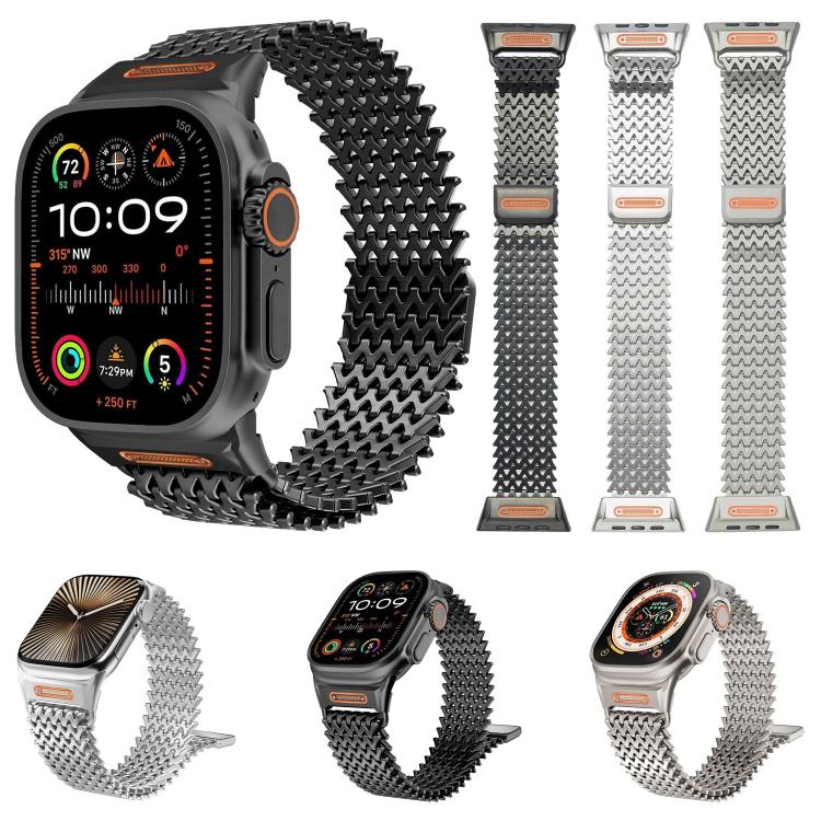 Long-skeleton W-Type Magnetic Stainless Steel Watch Band, For Apple Watch 46mm / 49mm / 45mm / 44mm