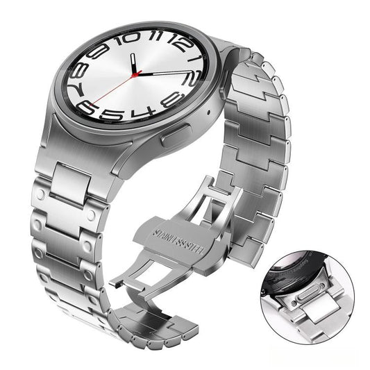 Push Button Mechanical Style Butterfly Clasp Metal Watch Band, For Samsung Galaxy Watch FE / 7 / 6 / 5 / 4