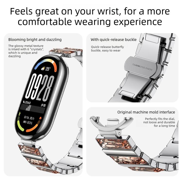 Diamond Stainless Steel Metal Watch Band, For Xiaomi Smart Band 10 / 9 / 8