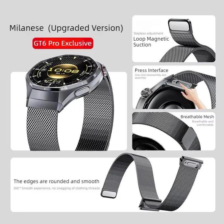 Press Button Seamless Interface Milanese Magnetic Stainless Steel Watch Band, For Huawei Watch GT 6 Pro