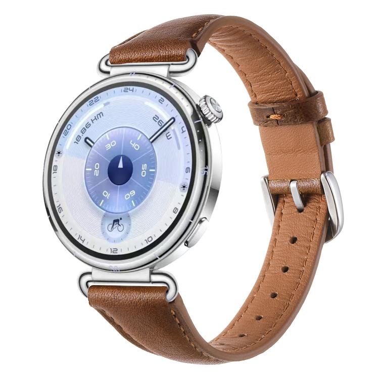 Slim Silver Pin Buckle Oil Wax Genuine Leather Watch Band, 18mm