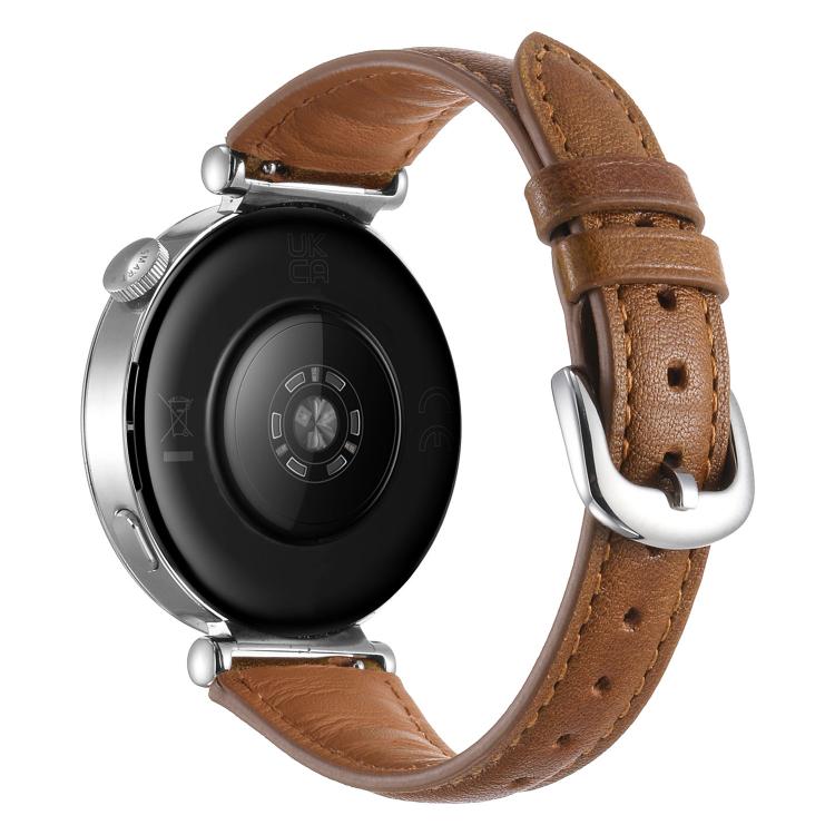 Slim Silver Pin Buckle Oil Wax Genuine Leather Watch Band, 18mm