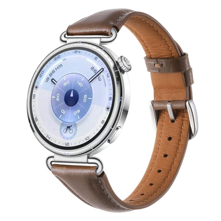 Slim Silver Pin Buckle Oil Wax Genuine Leather Watch Band, 18mm