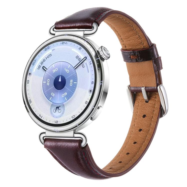 Slim Silver Pin Buckle Oil Wax Genuine Leather Watch Band, 18mm