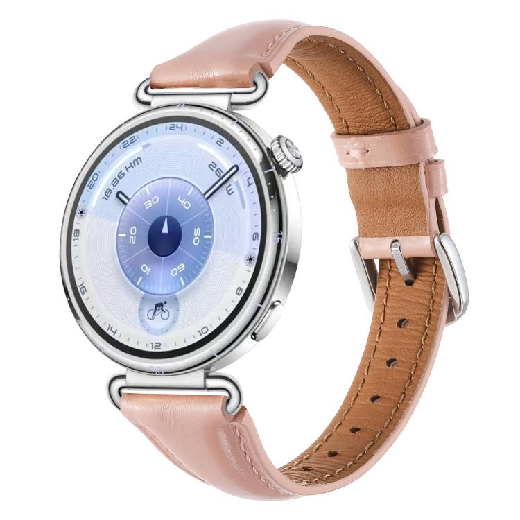 Slim Silver Pin Buckle Oil Wax Genuine Leather Watch Band, 18mm