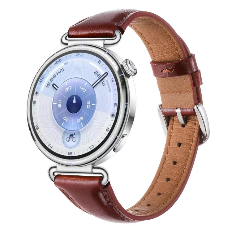 Slim Silver Pin Buckle Oil Wax Genuine Leather Watch Band, 18mm
