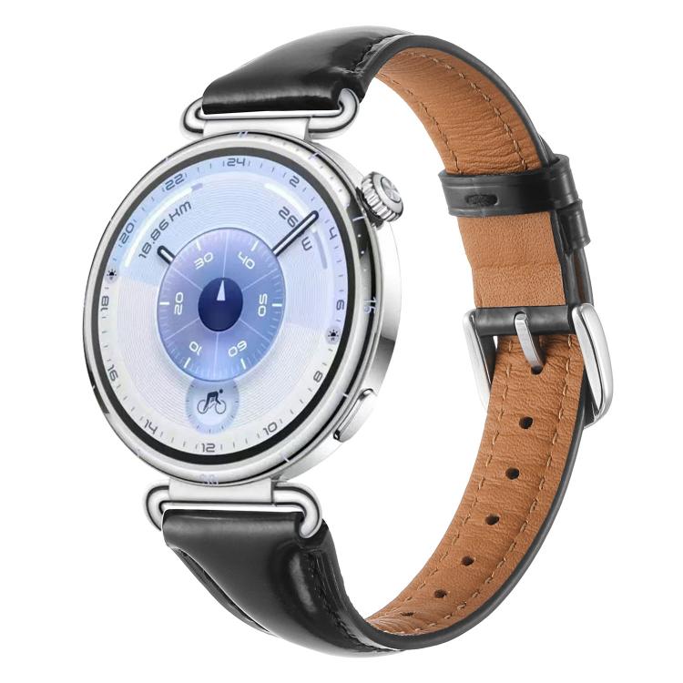 Slim Silver Pin Buckle Oil Wax Genuine Leather Watch Band, 18mm