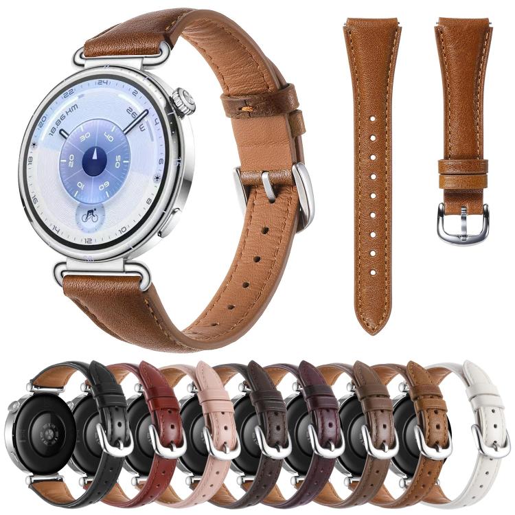 Slim Silver Pin Buckle Oil Wax Genuine Leather Watch Band, 18mm