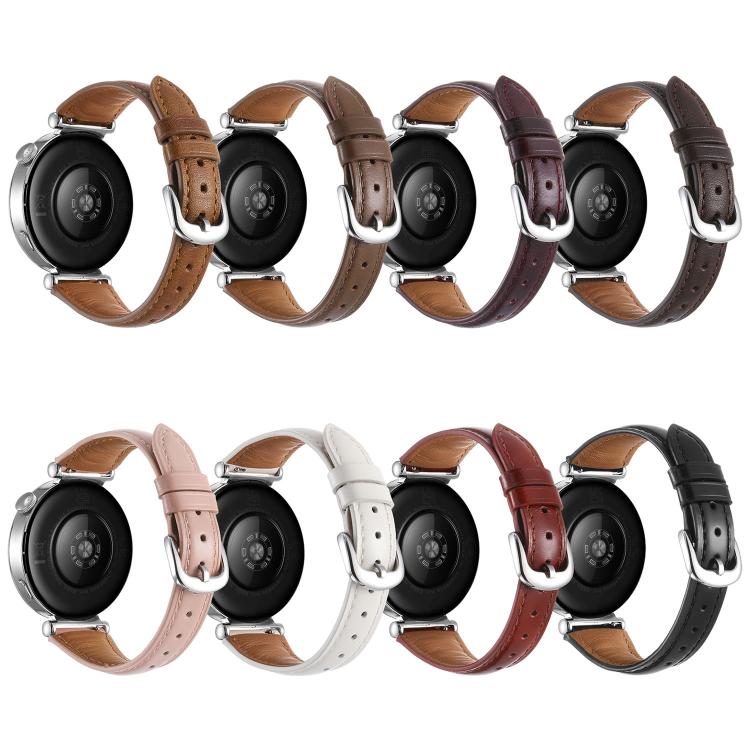Slim Silver Pin Buckle Oil Wax Genuine Leather Watch Band, 18mm