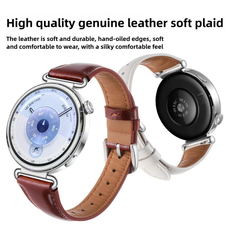 Slim Silver Pin Buckle Oil Wax Genuine Leather Watch Band, 18mm