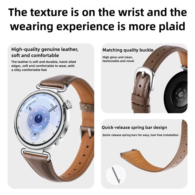 Slim Silver Pin Buckle Oil Wax Genuine Leather Watch Band, 18mm