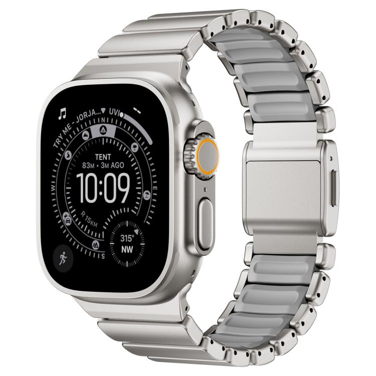 Magnetic Buckle Single-Bead Silicone Stainless Steel Watch Band, For Apple Watch 46mm / 49mm / 45mm / 44mm
