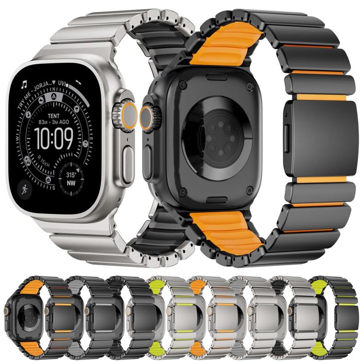 Magnetic Buckle Single-Bead Silicone Stainless Steel Watch Band, For Apple Watch 46mm / 49mm / 45mm / 44mm