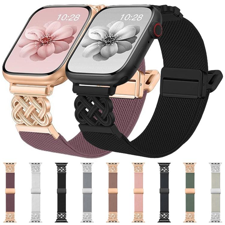 Chinese Knot Magnetic Buckle Twill Stretch Nylon Watch Band, For Apple Watch 49mm / 46mm / 45mm / 44mm, For Apple Watch 42mm / 41mm / 40mm / 38mm