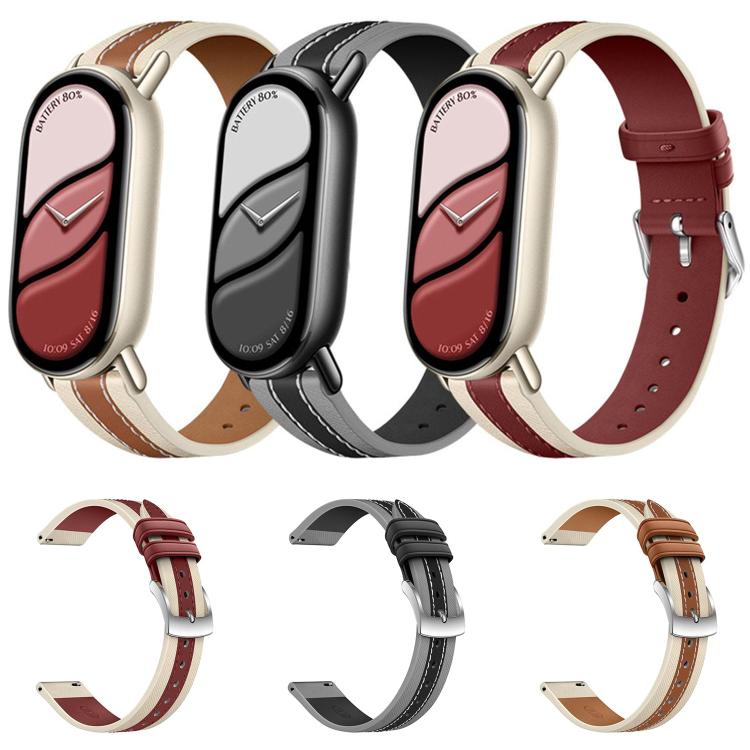 Composite Stitching Genuine Leather Watch Band, For Xiaomi Smart Band 10 / 9 / 8