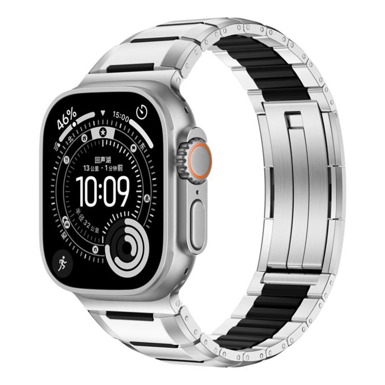 Multi-Faceted Rubber Inlaid Stainless Steel Watch Band, For Apple Watch 46mm / 49mm / 45mm / 44mm, For Apple Watch 42mm / 41mm / 40mm / 38mm