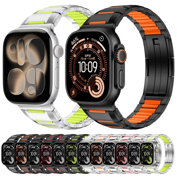 Multi-Faceted Rubber Inlaid Stainless Steel Watch Band, For Apple Watch 46mm / 49mm / 45mm / 44mm, For Apple Watch 42mm / 41mm / 40mm / 38mm