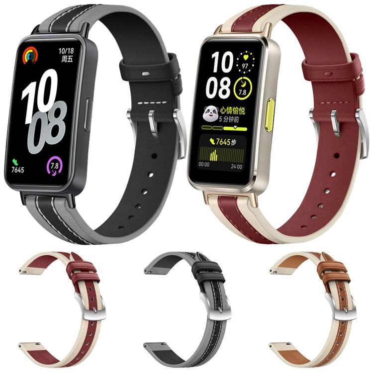 Composite Stitching Genuine Leather Watch Band, For Huawei Band 10 / 9 / 8