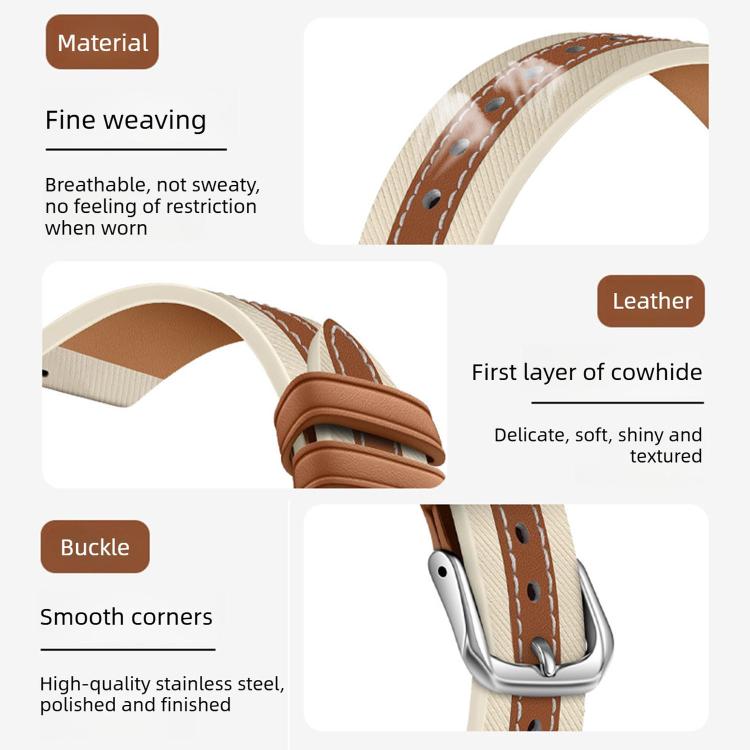 Composite Stitching Genuine Leather Watch Band, For Huawei Band 10 / 9 / 8