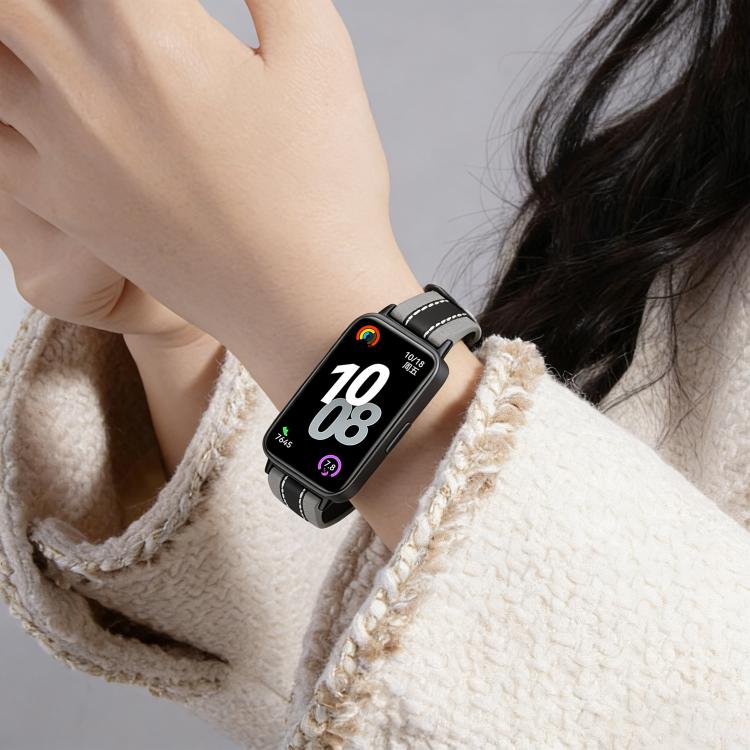 Composite Stitching Genuine Leather Watch Band, For Huawei Band 10 / 9 / 8