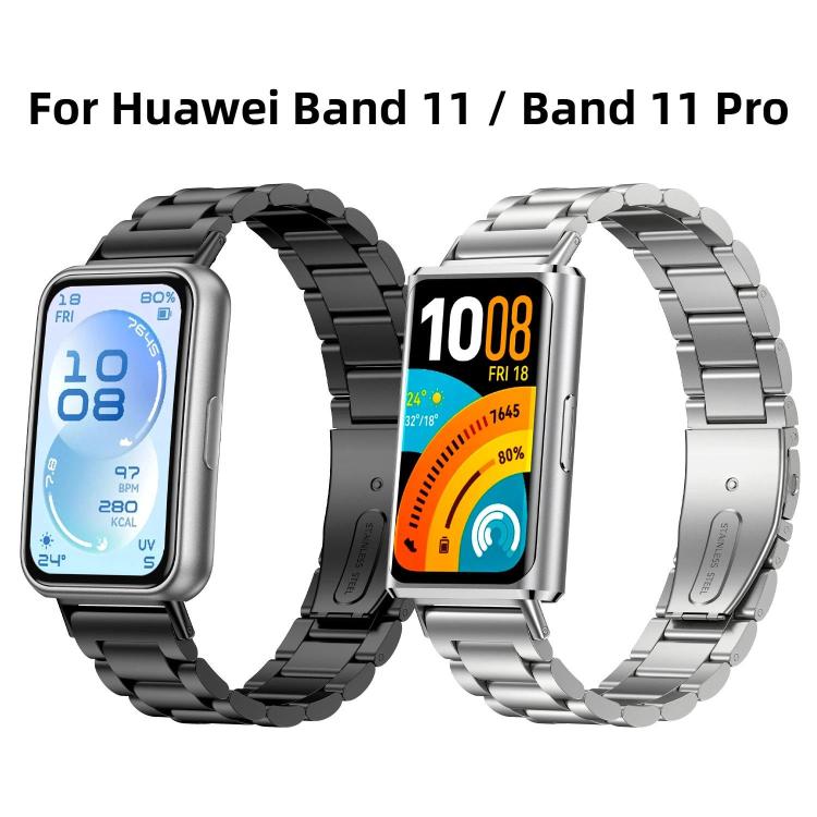Three Beads Stainless Steel Metal Watch Band, For Huawei Band 11 / Band 11 Pro