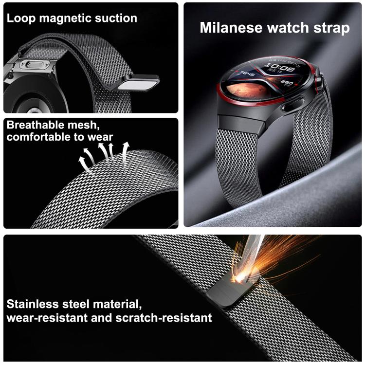 Press Button Seamless Interface Milanese Magnetic Stainless Steel Watch Band, For Huawei Watch 4 Pro