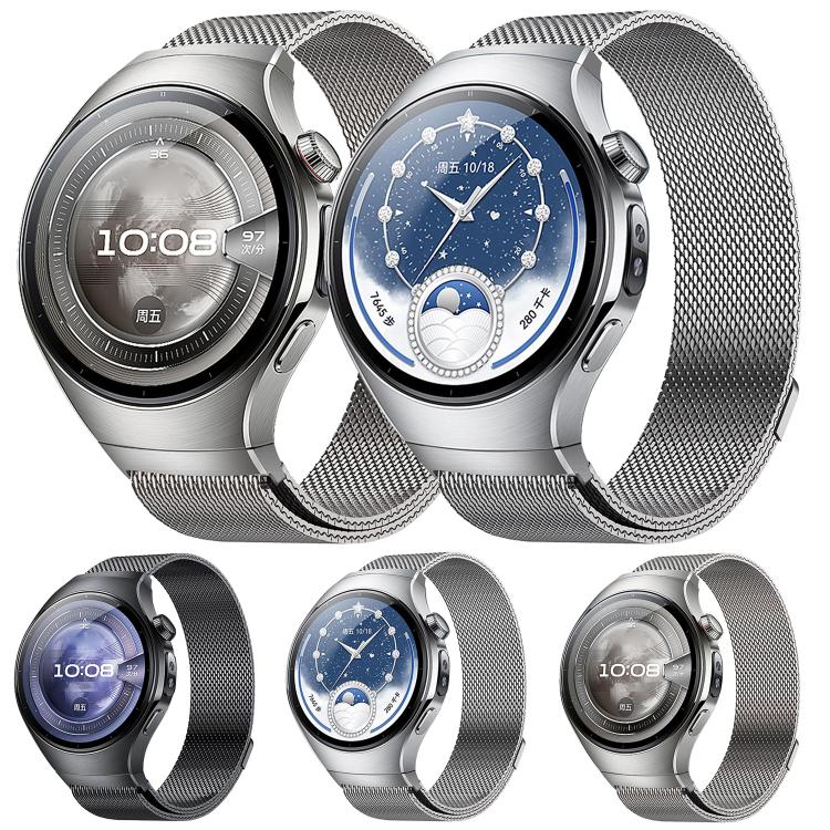 Press Button Seamless Interface Milanese Magnetic Stainless Steel Watch Band, For Huawei Watch 5 46mm