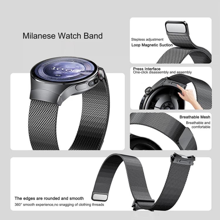 Press Button Seamless Interface Milanese Magnetic Stainless Steel Watch Band, For Huawei Watch 5 46mm